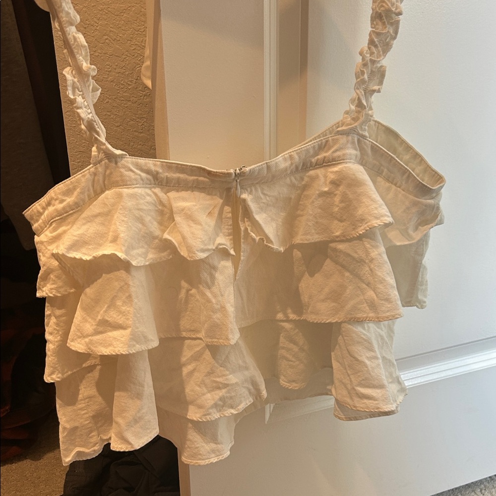 White Ruffled Crop Top - Picture 2 of 2